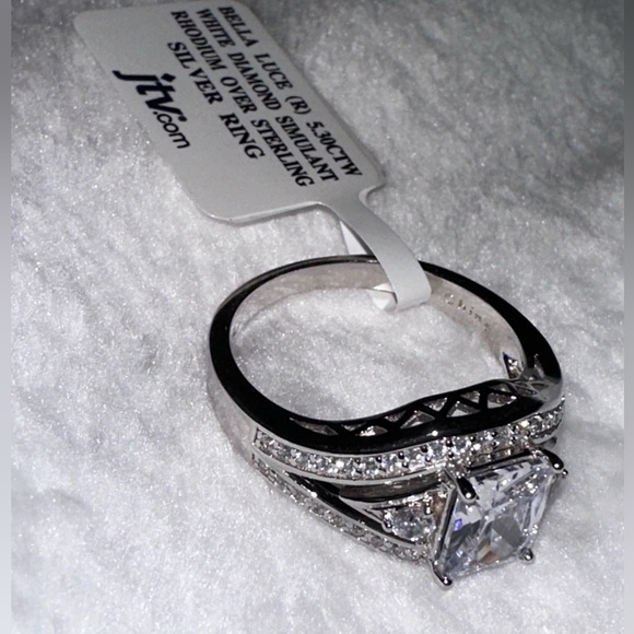 Engagement 5.3 ct lab diamond emerald cut style sterling silver band - Picture 3 of 4